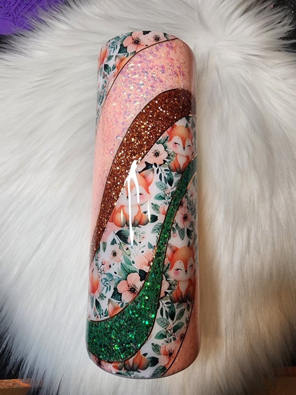 20 oz. Floral Fox Glitter Tumbler